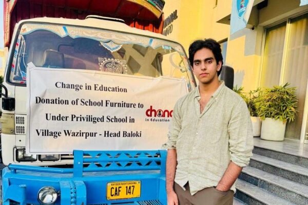 Aahil Mushtaq donating school furniture to underprivileged school in Head Baloki Pakistan