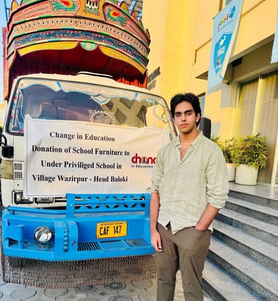 Aahil Mushtaq donating school furniture to underprivileged school in Head Baloki Pakistan